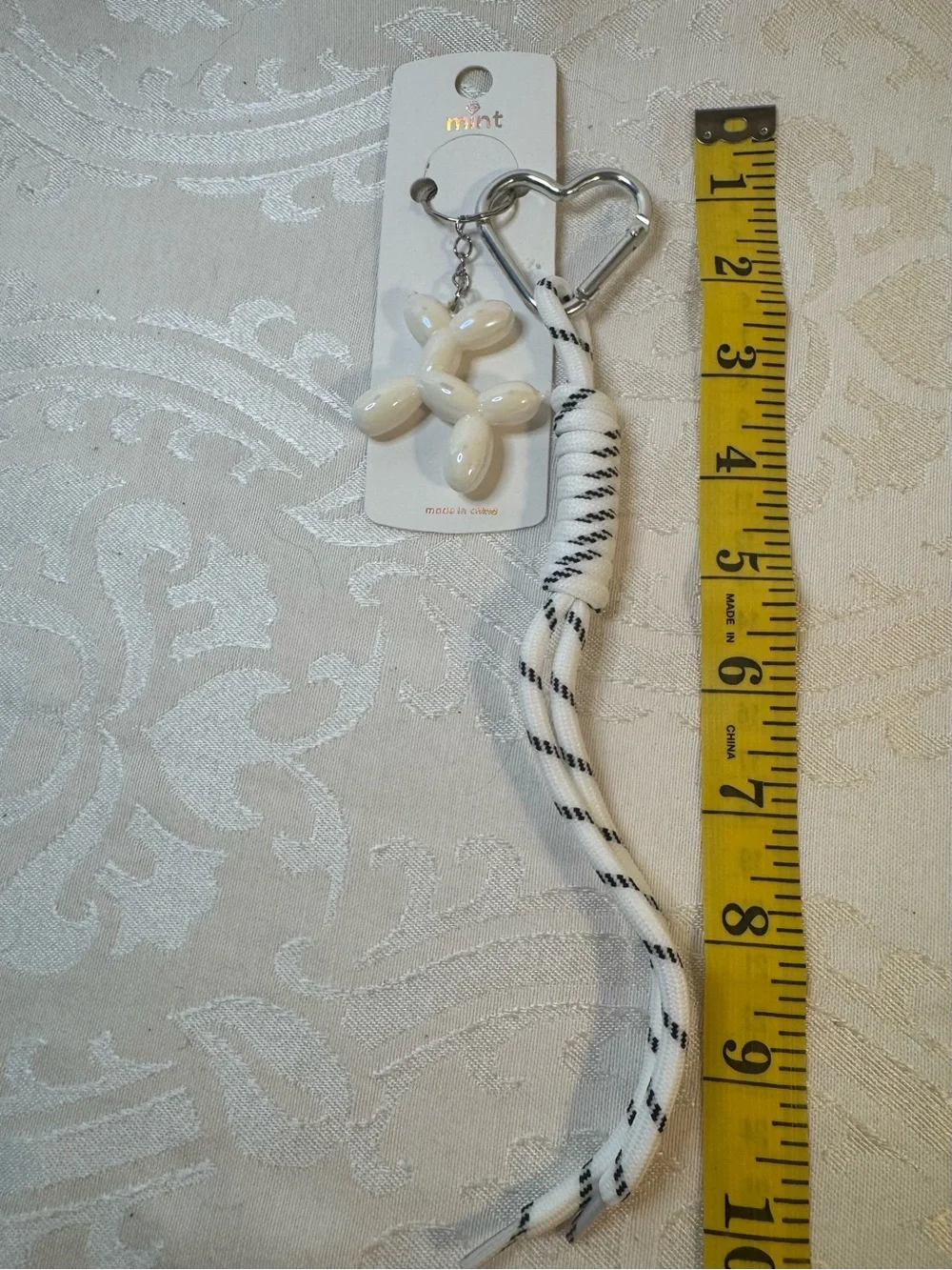 New Mint White Paracord Balloon Dog Key Charm with Heart Carabiner